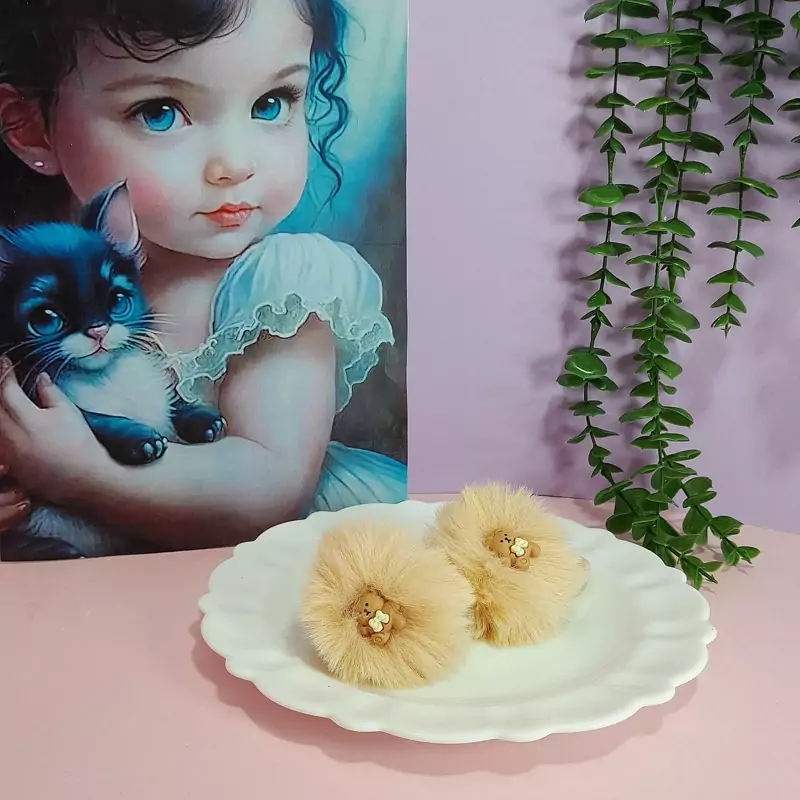 کش مو دخترانه جفتی پوم دار پیکسل خرسی