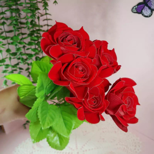 گل رزمصنوعی پک ۵عددی جنس جیر ساقه بلند